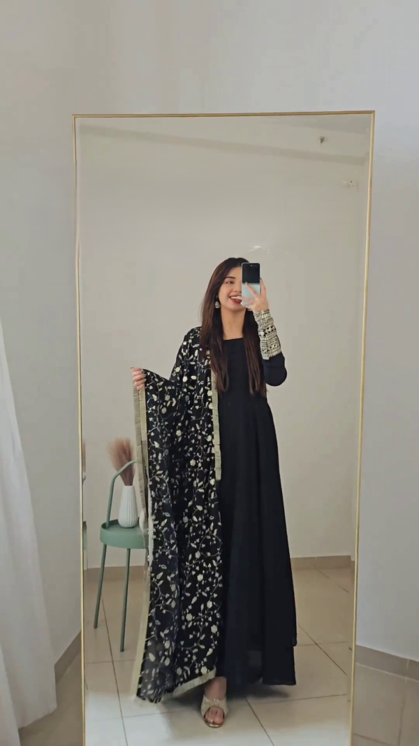 Faux Georgette Embroidery Work Gown Pant with Dupatta Set