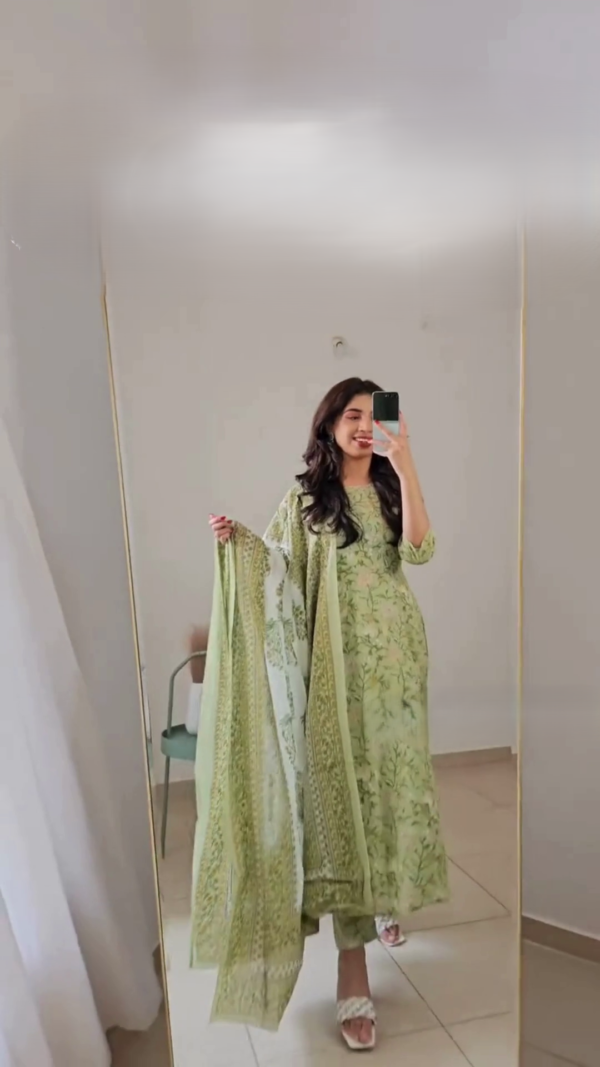 Cotton Kurti Set With Pant And Dupatta