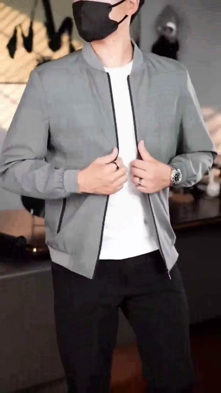 Men’s Premium Grey Checkered Bomber Jacket - Image 2