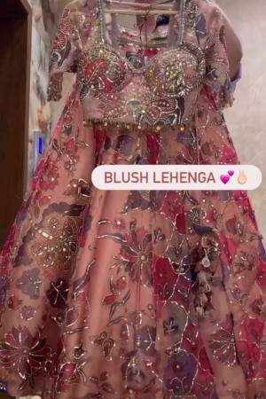 Rose Gold Net Sequins Embroidery Engagement Lehenga Choli – A Dreamy Celebration of Love & Luxury