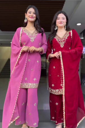 Embroidery Sequence Light Pink Color Palazzo suit