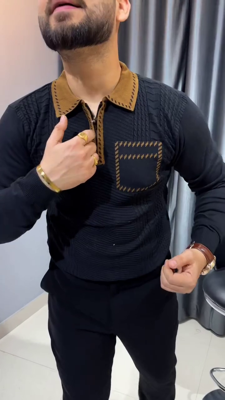 Try This Printed Polo Neck Fullsleeve T-Shirt, Long Sleeve Tshirt Classic Zip Collared Polo Shirt Fashion Casual Shirts