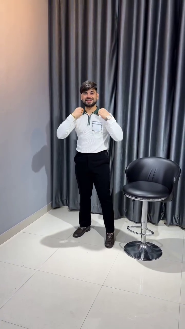 Try This Printed Polo Neck Fullsleeve T-Shirt, Long Sleeve Tshirt Classic Zip Collared Polo Shirt Fashion Casual Shirts - Image 4