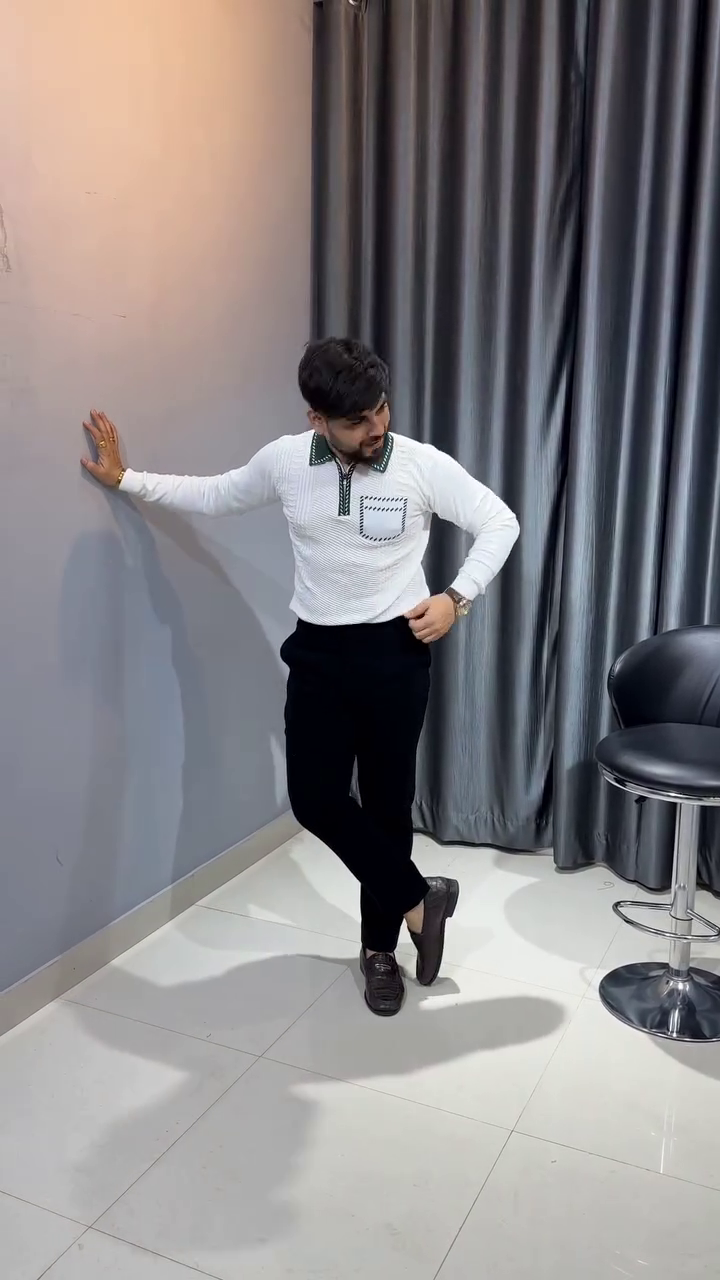 Try This Printed Polo Neck Fullsleeve T-Shirt, Long Sleeve Tshirt Classic Zip Collared Polo Shirt Fashion Casual Shirts - Image 3