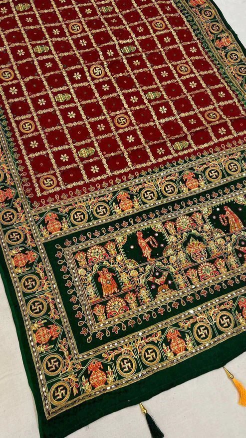 Pure Gajji Silk Hand Bandhej Garchola Sarees with Eye Catching Thread Embroidery - Image 4