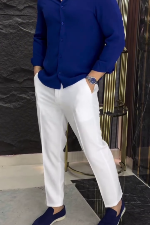 Men’s Formal Blue Plain Shirt with White Pants