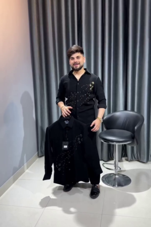 Men’s Black Shirt with Stone Design